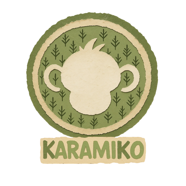 Logo de Karamiko: un mico dins d'un cercle de pins